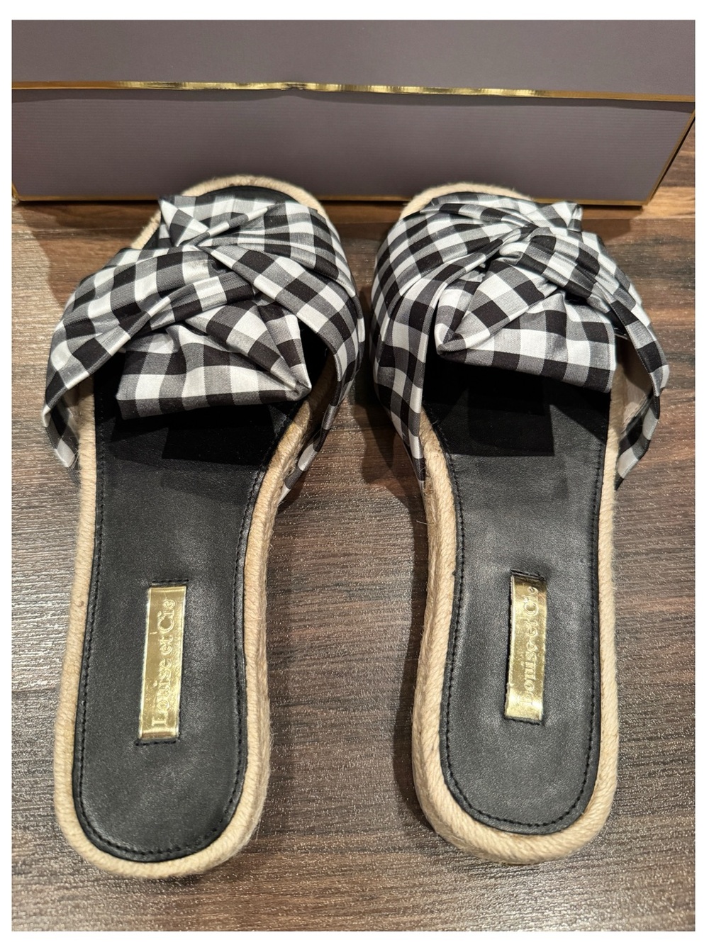Louise et Cie Black & White Gingham Knot Slides - Picture 9 of 15